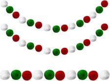 2 Packs Christmas Pom Garland Banner - 2m/6.56ft 30 Balls Felt Ball 2m 