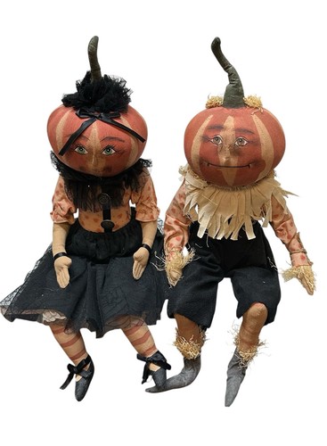 Vintage Joe Spencer Gathered Traditions Pierre & Pauline Pumpkin Dolls Halloween - Picture 2 of 13