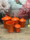 3 POPPY FIESTA CANISTERS (small, medium,  large) UTENSIL CROCK, and JAM JAR