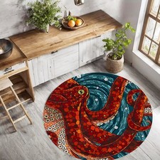100cm 100cmVibrant Mosaic Carpet, Round Velvet Mat with High-Definition Print an