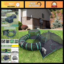 4-in-1 Cat Tent  Outdoor Enclosure, Foldable Playpen with Tunnels for Cats