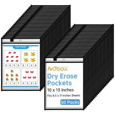 50 PCS Black Oversized Dry Erase Pockets Reusable Job Ticket Holders Clear