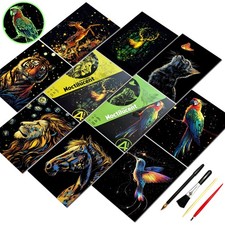 Scratch Art for Adults Kids-Glow in The Dark Scratch Painting Craft Kit 8 She...