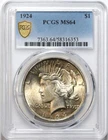 1924 $1 Peace Silver Dollar PCGS MS64 - Blinding Cartwheel Luster / Toned