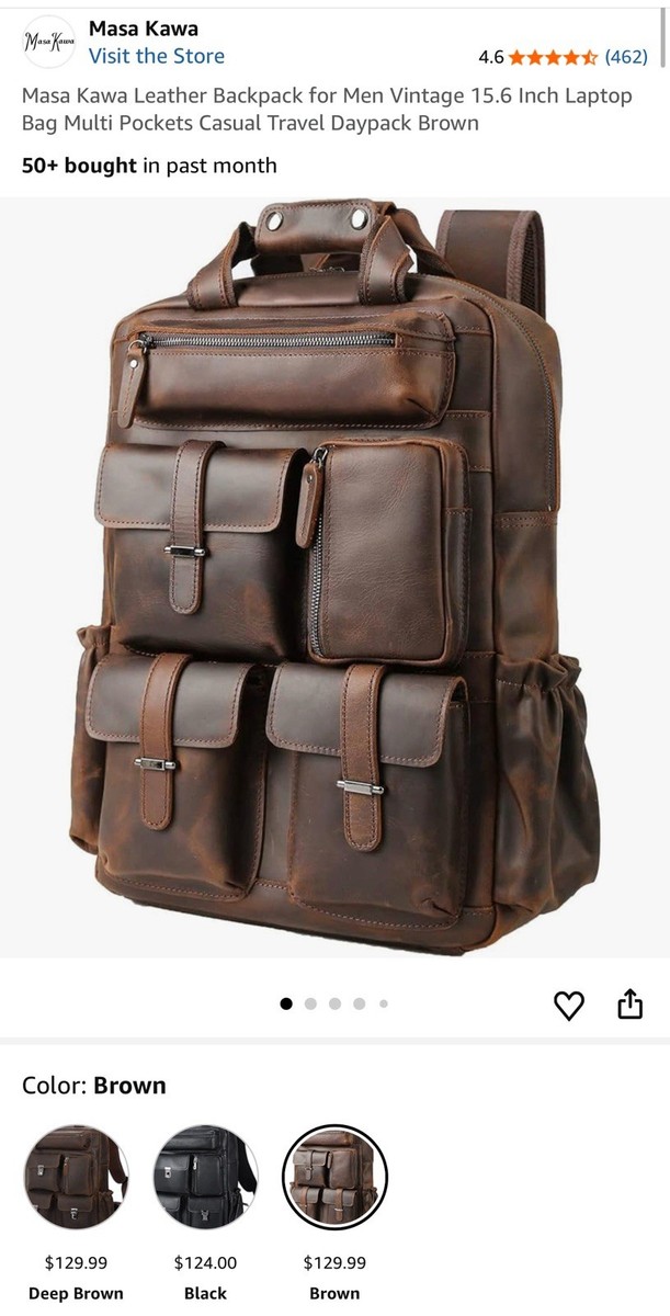 masamasa Masa Kawa Leather Backpack Vintage 15.6” Laptop Bag Multi Pockets