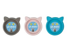 2 Pack Cat Bowl Plastic - Cute Cat Face & Ears - Pet Food Water Feeder UK Seller