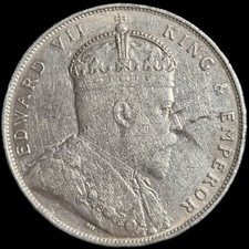 Straits Settlements 1 Dollar King Edward VII 1907 aUNC Original Luster