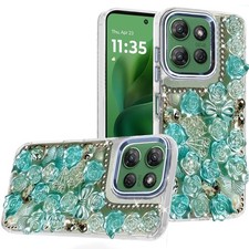 For Moto G Power 2025/26 Case Roses Arrangement 3D Bling Cover Tempered Glass