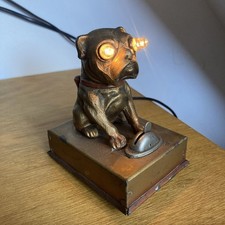 Rare Antique Austrian Googly Eye Bulldog Lamp Works