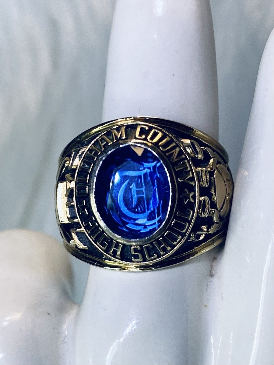 1980's Balfour Class Ring Blue Topaz Main Stone Size 10 Inscribed