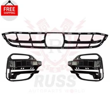 New Front Bumper Grille Trim Assembly Kit Black set 3PC For 2018-2021 BMW X3 30i
