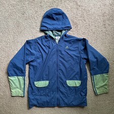 Adidas Windbreaker Girls XL Full Zip Hood Nylon Blue Teal Pockets