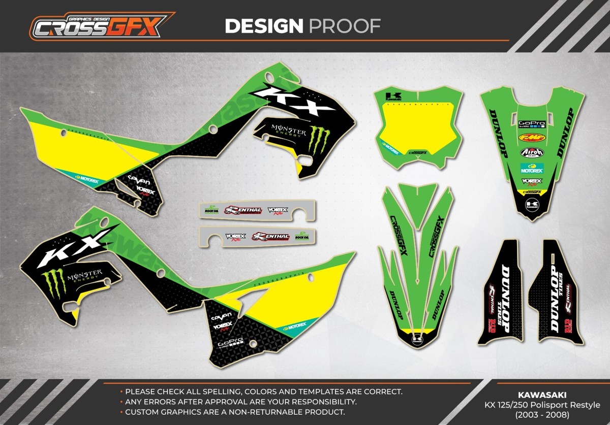 2003 2004 2005 2006 2007 2008 Graphics Kit KAWASAKI KX 125 250