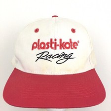Vtg 90s Plasti-Kote Racing Cap Script Logo Nascar Snap Back Trucker Baseball Hat