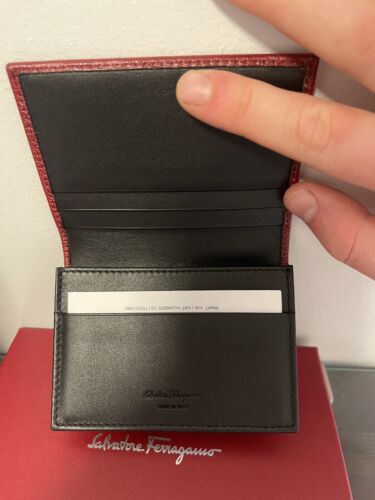 New Authentic Salvatore Ferragamo Revival Men ID Holder Leather Bifold Red $495 - Picture 5 of 12