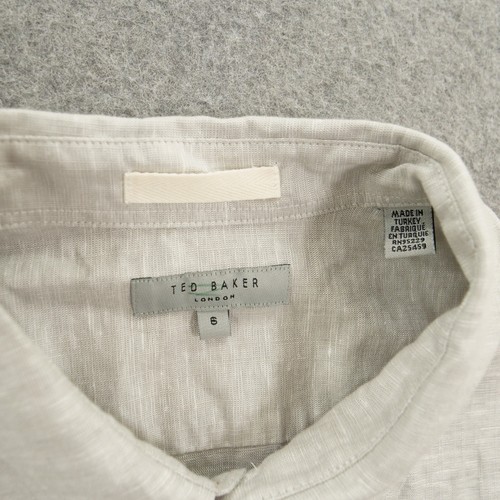 Ted Baker Shirt Mens 2XL XXL 6 Gray Button Up Long Sleeve Linen Chambray - Picture 8 of 14