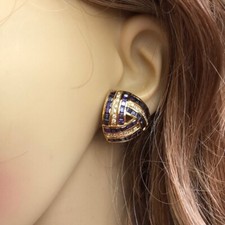 14K Real Solid Yellow Gold Purple Screw Back Earrings - E132 Heavt