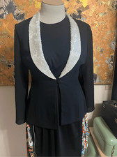 Ursula of Switzerland vintage black formal jacket w/Beaded White Collar 10