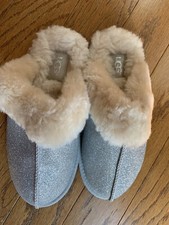 UGG SILVER SCUFFETTE II GLITTER SPARKLE SHEEPSKIN SLIPPERS, US 5/ EUR 36 NEW