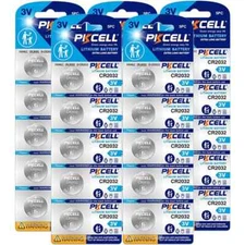 10 cards of 5 CR2032 batteries (50 total)  PKCELL 3V - 5-yr shelf life