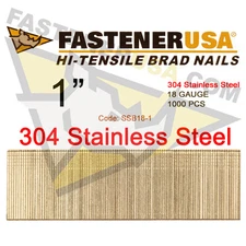 1" 18 Gauge Straight Brad Finish Nails Stainless Steel 18 ga (1,000 ct)