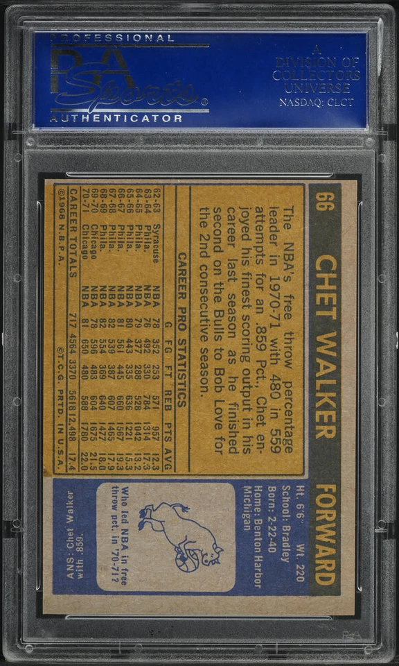 1971 Topps BkB Card # 66 Chet Walker Chicago Bulls HOF VARIATION PSA 8 NM-MT - Image 2 of 2