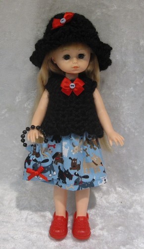 Made to fit 8" Slim GINNY #12 Top, Hat, Skirt & Purse, Handmade doll clothes