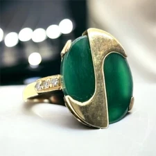 14K Solid Gold Custom Green Stone & Diamond Ring Size 7 SALE SAVE 700 #R1045