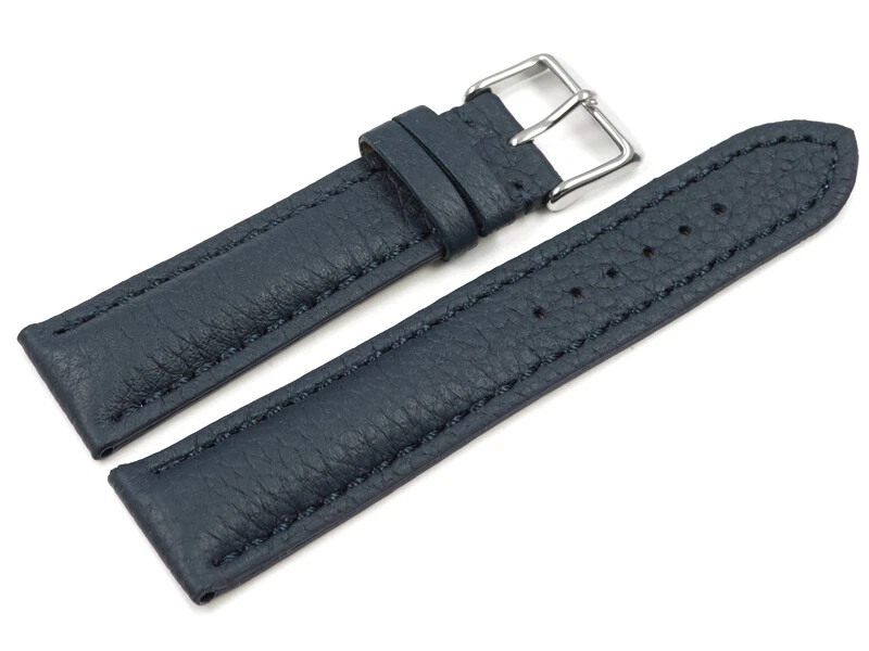 WATCHBAND BERLIN Bracelet montre bleu foncé cuir cerf rembourré très souple - 18,20,22,24 mm NEUF