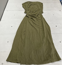 ASOS Design Green Khaki Linen Open Back Draped Waist Midi Dress Women's Size 4