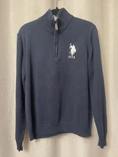 U.S. Polo Assn. Men's 1/4 Zip Mock Neck Sweater Sz Large Embroidered Logo