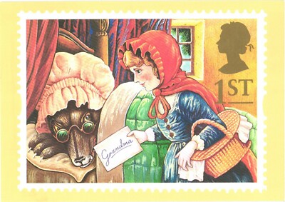 Red Riding Hood & Wolf Fairy Tale Royal Mail Stamp Card Postcard 1994 Unposted