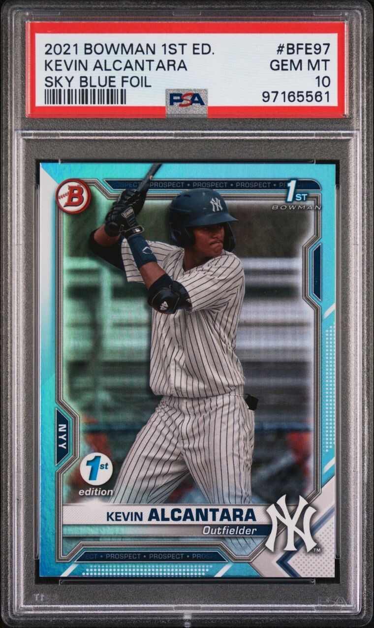 Kevin Alcantara 2021 Bowman 1st Edition Sky Blue Foil 1st Bowman PSA 10 # BFE-97