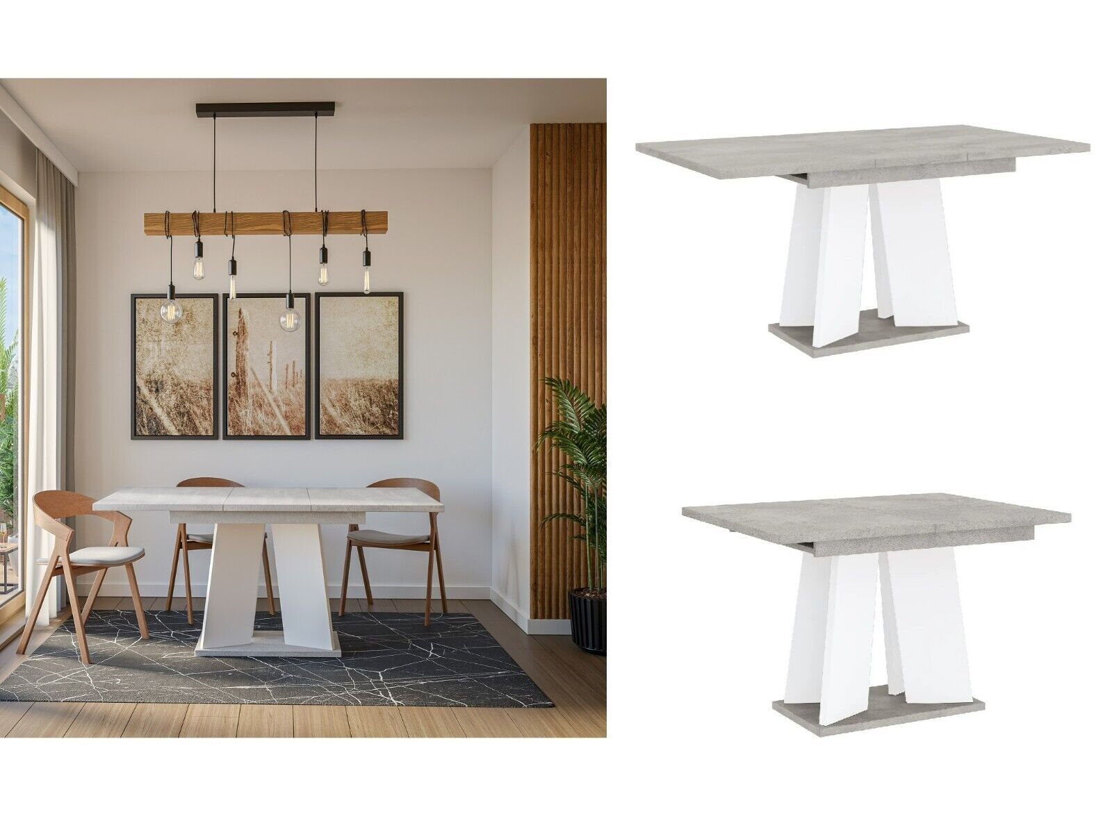 Furneo Modern Dining Table Only Extendable 120-160cm White Marble Effect Tavolo01 MDF 39 Grey Dining Table Extending Kitchen 120 160cm White V LEG Seats 6 8 Mufo