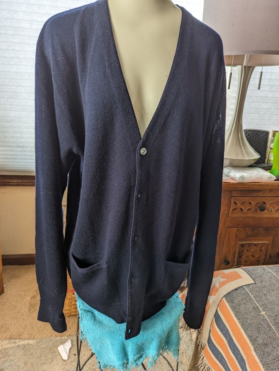Vintage Towncraft Acrylic Navy Blue Knit Button V-neck