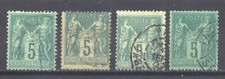 FRANCE !  4 Timbres SAGE de 1870-1900 Variétés de Couleurs et Oblitérations