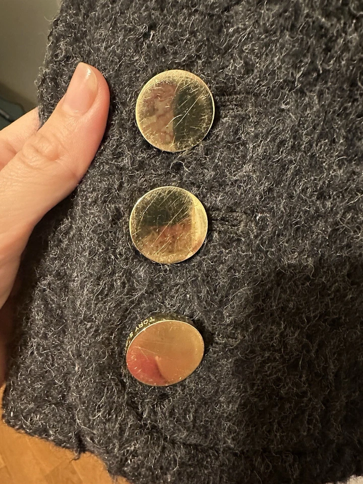 Chaquetón gris mezcla de lana Tory Burch para mujer talla 4 con botones dorados  Foto 3 de 4