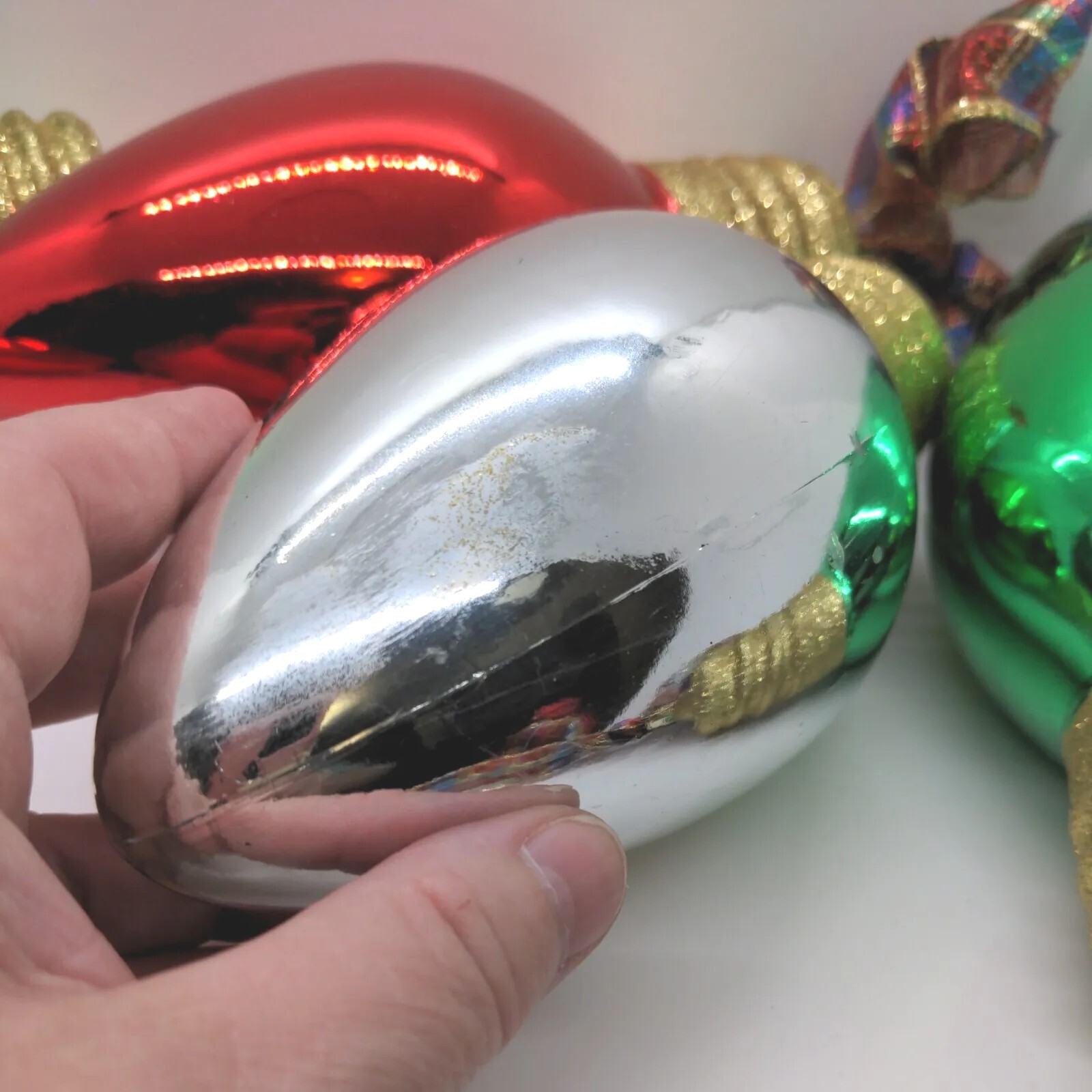 Giant Plastic Christmas Light Bulb Ornaments Lot of 5 Red Green Silver