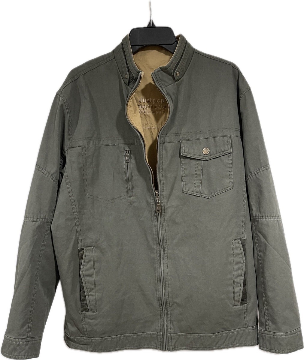 Jeeiplion Mens Reversible Jacket Coat Green Brown Size L- XL EUC