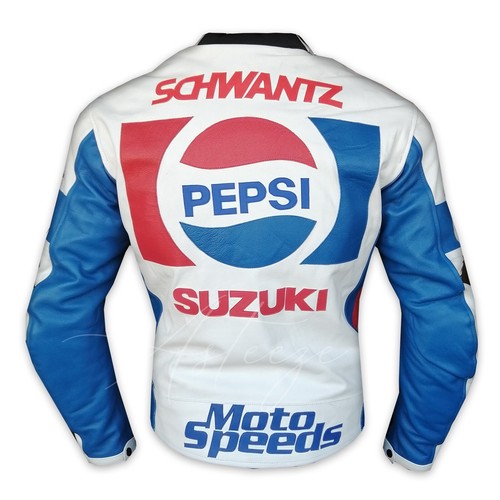 Men's Genuine Leather Jacket Real Biker Cowhide Thick Leather Coat. Pepsi Gear - Picture 5 of 7