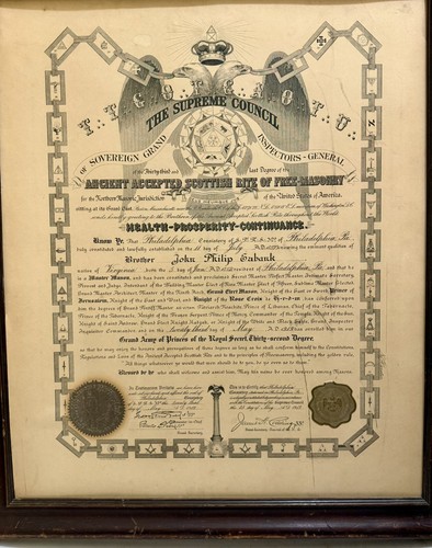 Antique 1919 Freemasonry 32 Degree Scottish Rite Ceritificate Rare - Picture 5 of 11