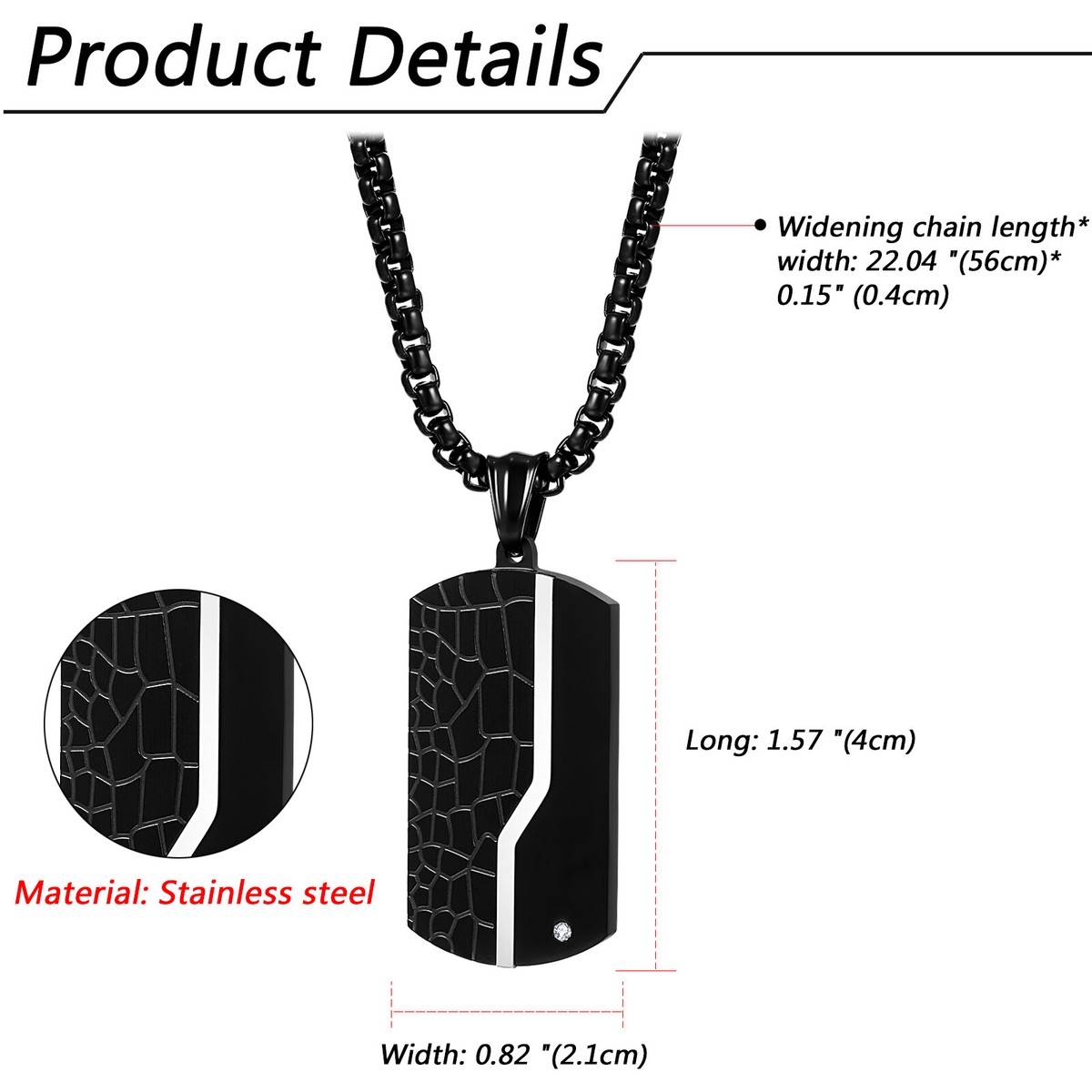 Men's Military Army Black Dog Tag Pendant Stainless Steel Necklace