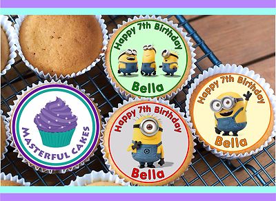 24 PERSONALISED MINIONS DISPICABLE ME EDIBLE CUP CAKE TOPPERS