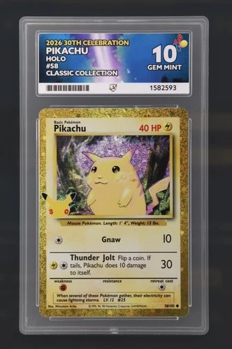 ACE 10 Gem Mint Pikachu 58/102 30th Anniversary Classic Collection Pokemon Holo