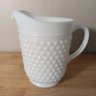 Vintage Fenton Hobnail Milk Glass Pitcher White Ruffled Edge 8" Farmhouse