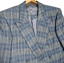Vtg 80's Hugo Boss Double Breasted Peak Lapel Linen Sport Coat Mens 40S Plaid