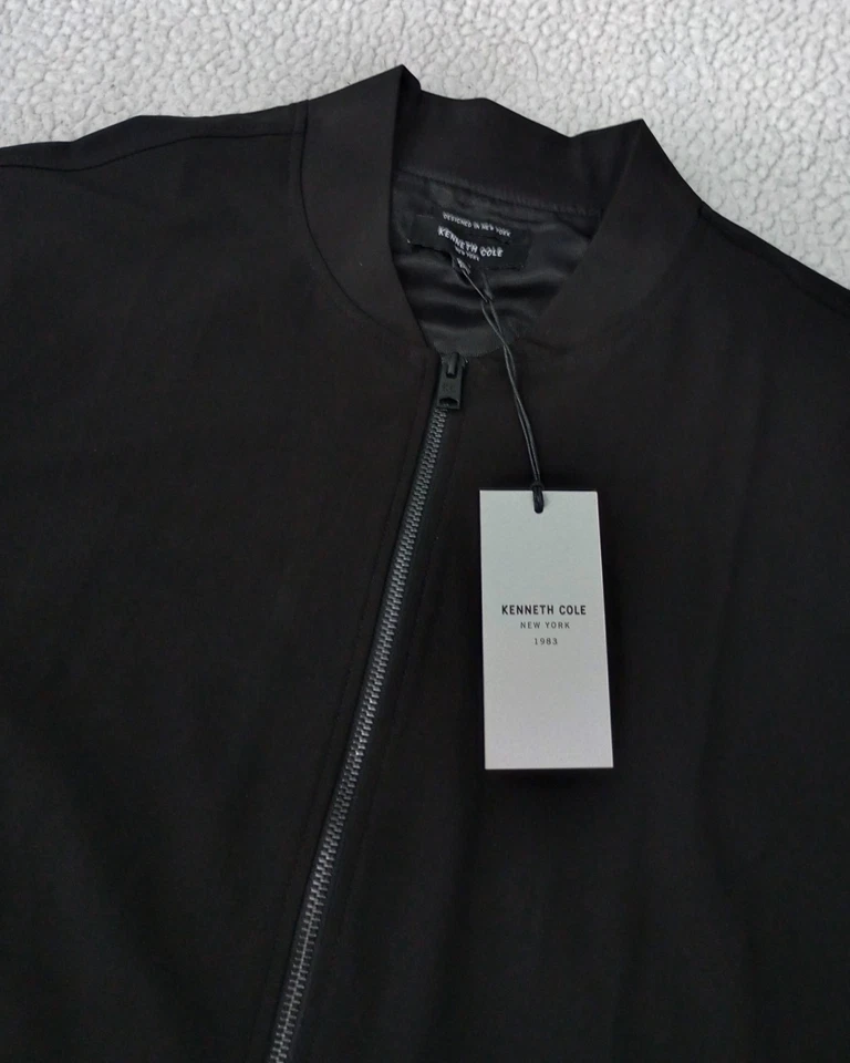 Chaqueta Bomber Kenneth Cole Elastizada Informal Negra Cremallera Completa Talla Grande Foto 3 de 4