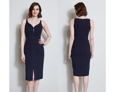 NWT Elie Tahari Contour Zip Dress Sleeveless $398 V-neck Cocktail Office 4 Navy