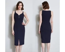 NWT Elie Tahari Contour Zip Dress Sleeveless $398 V-neck Cocktail Office 4 Navy