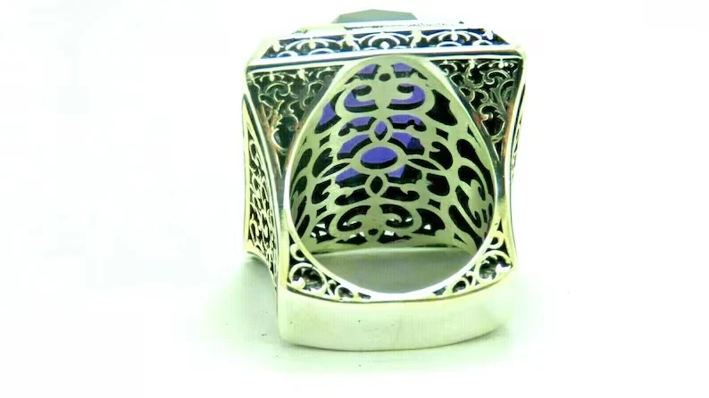 土耳其手工珠宝 925 纯银紫水晶石男士戒指 — 第 3/4 张图片